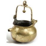 A NETHERLANDISH BRASS LAVABO PROBABLY 16TH CENTURY with a swing handle and with female mask