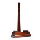 A LARGE MAHOGANY PLATE STAND PROBABLY 19TH CENTURY the weighted stepped box base with split