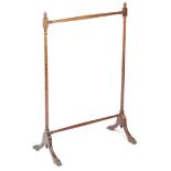 A VICTORIAN MAHOGANY CLOTHES HORSE LATE 19TH CENTURY on stylised paw feet 90.2cm high, 62cm wide,
