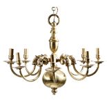 A PAIR OF DUTCH GILT BRASS EIGHT-LIGHT CHANDELIERS IN 18TH CENTURY STYLE LATE 19TH / EARLY 20TH