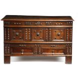 A CHARLES II OAK MULE CHEST LATE 17TH CENTURY the hinged lid revealing a vacant interior, originally