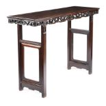 A CHINESE HARDWOOD ALTAR TABLE 19TH CENTURY the panelled rectangular top above a carved and