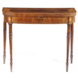 A REGENCY MAHOGANY 'D' SHAPED CARD TABLE EARLY 19TH CENTURY inlaid with stringing, the satinwood