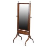 A LATE VICTORIAN IRISH MAHOGANY AND MARQUETRY CHEVAL MIRROR inlaid with scrolling leaves, flowers,