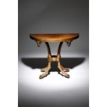 λ AN UNUSUAL GEORGE IV ROSEWOOD DEMI-LUNE CARD TABLE EARLY 19TH CENTURY the hinged fold-over top on