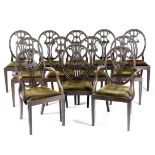 A SET OF TWELVE MAHOGANY DINING CHAIRS IN HEPPLEWHITE STYLE LATE 19TH / EARLY 20TH CENTURY each with