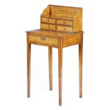 A GEORGE III SATINWOOD BONHEUR DU JOUR LATE 18TH / EARLY 19TH CENTURY with tulipwood crossbanding,