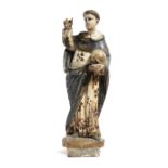 A CARVED PINE AND POLYCHROME DECORATED FIGURE OF ST PETER OF VERONA ITALIAN, 18TH CENTURY the