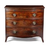 A REGENCY MAHOGANY BOWFRONT CHEST EARLY 19TH CENTURY the well figured top with a moulded edge, above