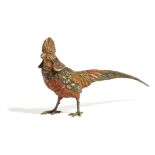AN AUSTRIAN COLD PAINTED BRONZE GOLDEN PHEASANT IN THE MANNER OF BERGMAN LATE 19TH / EARLY 20TH