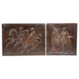TWO FRENCH BRONZED COPPER PLAQUES LATE 19TH / EARLY 20TH CENTURY depicting classical figures with