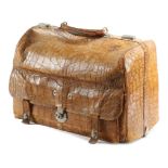 A CROCODILE LEATHER GLADSTONE BAG LATE 19TH / EARLY 20TH CENTURY with silvered tooled initials 'C