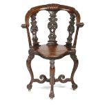 AN INDO-DUTCH HARDWOOD BURGOMEISTER STYLE ARMCHAIR 18TH / 19TH CENTURY the frame and triple splats