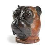 A FRENCH CARVED AND EBONISED WOOD INKWELL IN THE FORM OF A BULLDOG'S HEAD LATE 19TH CENTURY with