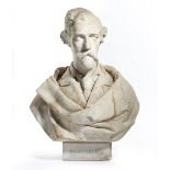 A VICTORIAN WHITE MARBLE BUST OF A GENTLEMAN LATE 19TH CENTURY wearing a jacket and tie and a