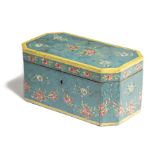 A FRENCH PAINTED WOOD BOX LATE 18TH CENTURY of canted rectangular form, painted with floral sprays