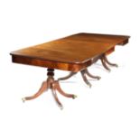 A GEORGE IV MAHOGANY TRIPLE PILLAR DINING TABLE EARLY 19TH CENTURY with a pair of 'D' ends and a