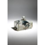 AN AGATE CASKET c.1930-50 with silver plated mounts, the hinged lid with a ball finial 17cm wide