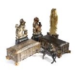 TWO CHINESE EXPORT LACQUER GAMES BOXES MID-19TH CENTURY each gilt decorated with panels of figures