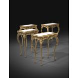 FOUR GILTWOOD CENTRE TABLES IN LOUIS XV STYLE LATE 19TH CENTURY comprising: two pairs of tables,