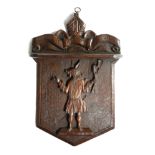 A CARVED OAK HERALDIC WALL BRACKET COMMEMORATING FIVE HUNDRED YEARS OF WINCHESTER COLLEGE LATE