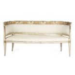 AN ITALIAN PAINTED AND GILTWOOD SOFA POSSIBLY LOMBARDY, LATE 18TH / EARLY 19TH CENTURY the wrap-