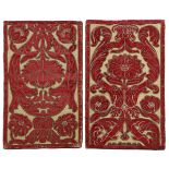 TWO PANELS OF CLOTH OF GOLD ITALIAN, c.1700 appliqued with red velvet large-scale flowers and