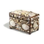 λ AN UNUSUAL 19TH CENTURY ROSEWOOD AND SHELL ENCRUSTED TEA CADDY c.1820-40