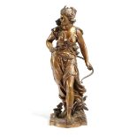 A FRENCH BRONZE FIGURE OF DIANA THE HUNTRESS BY LOUIS-AUGUSTE MOREAU FRENCH, 1855-1919 the base