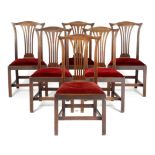 A SET OF SIX GEORGE III MAHOGANY DINING CHAIRS LATE 18TH CENTURY each with a pierced fan splat