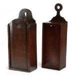 TWO HANGING CANDLE BOXES LATE 18TH / EARLY 19TH CENTURY one in oak, one in cherrywood, both with