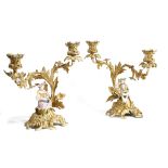 A PAIR OF FRENCH ORMOLU TWIN-LIGHT CANDELABRA IN LOUIS XV STYLE
