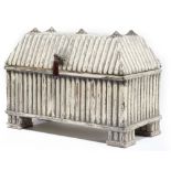 A PAINTED WOOD RIBBED CASKET IN GOTHIC STYLE 23.6cm wide
