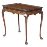 A MAHOGANY SILVER TABLE IN GEORGE II STYLE LATE 19TH CENTURY the galleried top above a plain frieze,