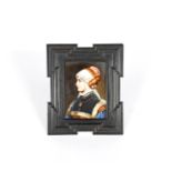 A Continental porcelain rectangular plaque, 19th century, painted with the profile portrait of a