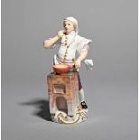 A Meissen figure of a cook from the Cris de Paris, late 19th/20th century, standing over a brick