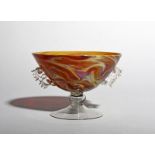 A Venetian Chalcedony footed bowl, 17th century or later, the wide funnel bowl marbled with