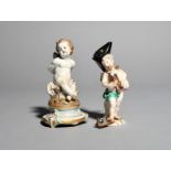 A Meissen figure of Cupid in Disguise, mid 18th century, wearing a tricorn hat and playing the