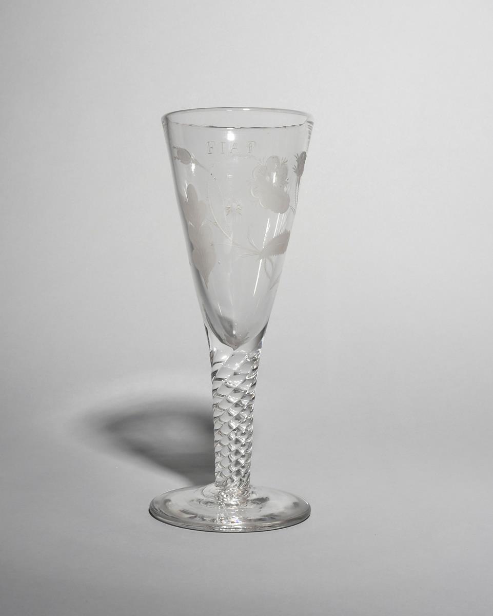 A massive ceremonial glass or goblet, mid 18th century, the drawn trumpet bowl probably later