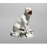 A Strasbourg (Joseph Hannong) porcelain model of a pug dog, c.1770-75, seated on his haunches with