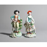 A pair of Derby figures of a shepherd and shepherdess, c.1760-65, he holding a letter in his left