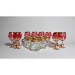 Ten Bohemian glass goblets, late 19th/20th century, possibly Moser, the rounded bowls flashed and