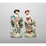 A pair of Derby figures of a shepherd and shepherdess, c.1765, he holding a letter in his left