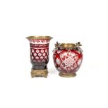 Two large cut glass vases, late 19th century, both flashed in red, one cut with a repeated star