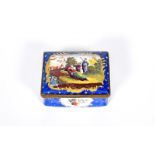 A Staffordshire enamel table snuff box, c.1770, of rectangular form, painted to the cover with a