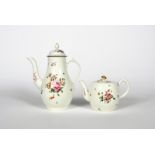 A Derby coffee pot and cover and a teapot and cover, c.1760, the coffee pot of baluster form and