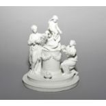 A large French bisque porcelain figure group of the 'Temple of Love', 19th century, modelled with