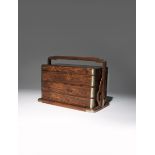 A CHINESE HUANGHUALI THREE-TIERED PICNIC BOX AND COVER, TIHE 17TH/18TH CENTURY The rectangular