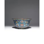 A LARGE CHINESE CLOISONNE 'CARP' BOWL 16TH CENTURY The well with a medallion enclosing a fish
