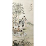 LI JINGHUA (REPUBLIC PERIOD) FOUR BEAUTIES IN A GARDEN A Chinese painting, ink and colour on